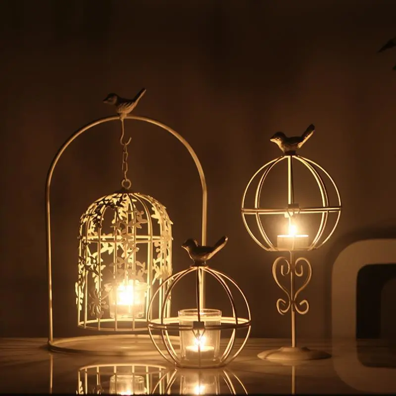 Retro Distressed Wrought Iron Bird Candle Holder