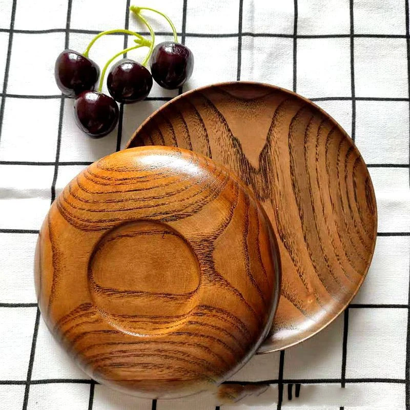 Hotel Snack Plate Solid Wood Snack Fruit Plate Korean Retro Personality Plate