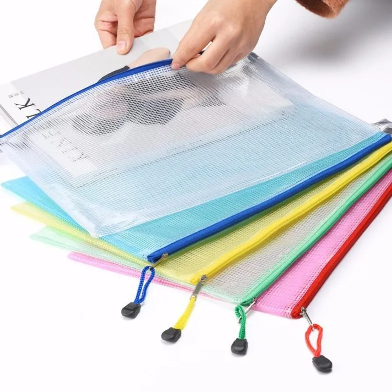 Plastic Transparent Mesh Zipper File Bag