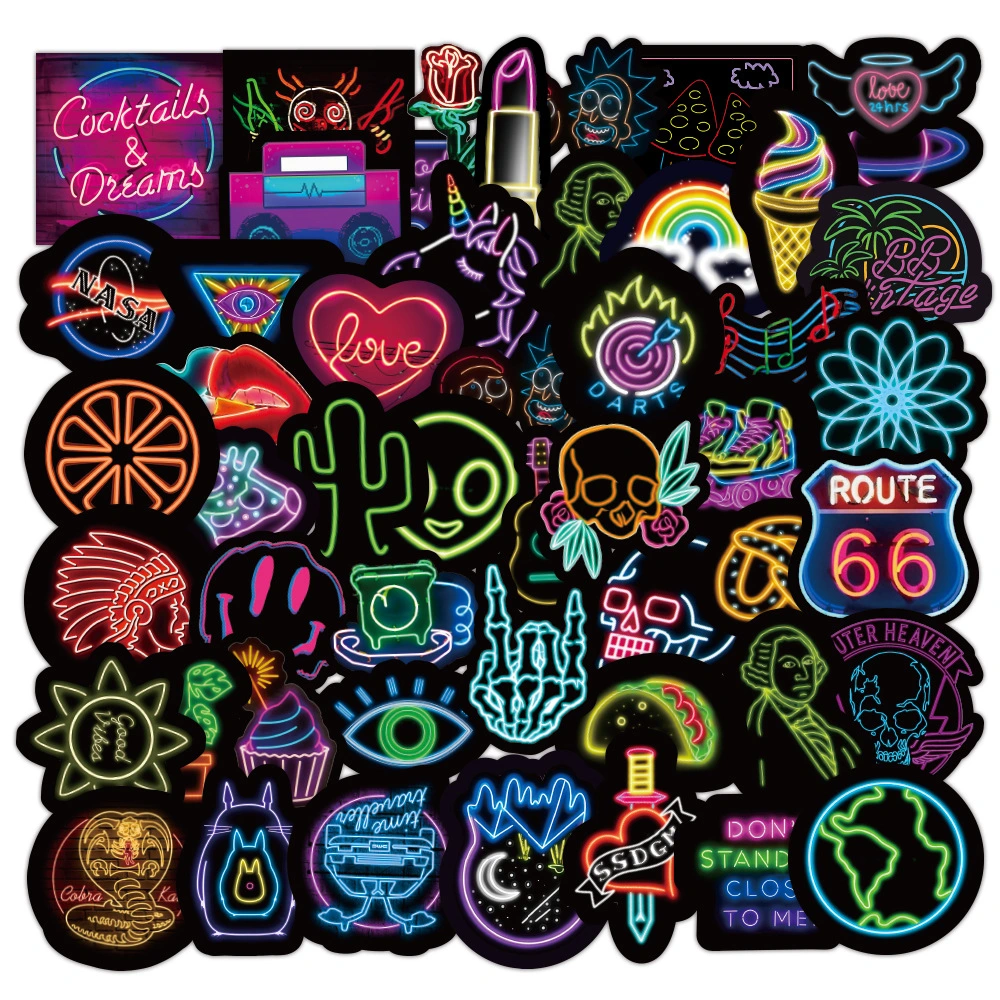 50 New Neon Graffiti Stickers For Decoration