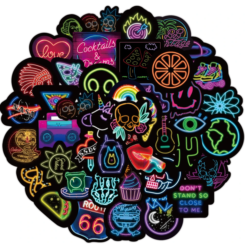 50 New Neon Graffiti Stickers For Decoration