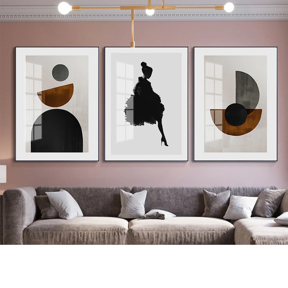 Simple Modern Nordic Morandi Color Abstract Geometric Line Beauty Decorative Painting