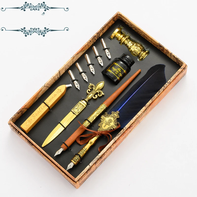 Retro Feather Pen Set Business Gift Pen European Style Dip Pen