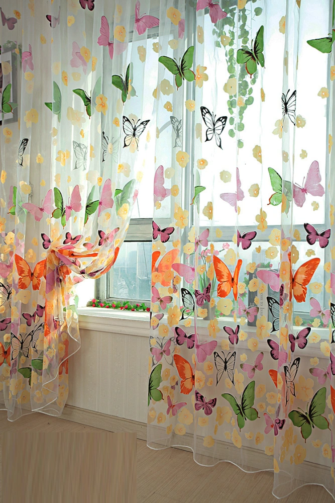 Fashion Offset Printing Butterfly Burnt-Out Curtain