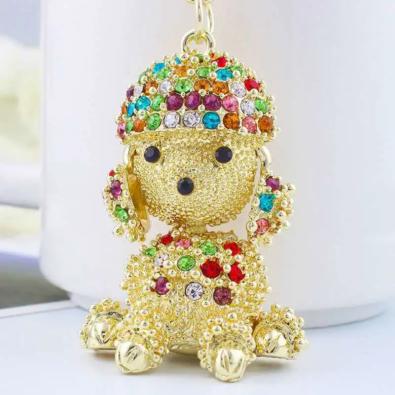 Creative Cute Rhinestone Hairy Dog Car Keychain