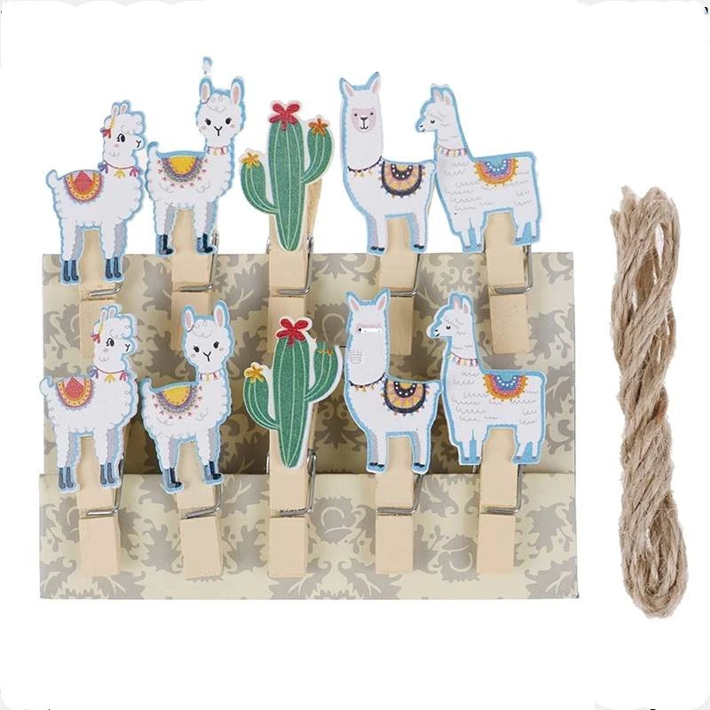 10pcs Llama Cactus Wooden Clips Photo Paper Clothespin Craft