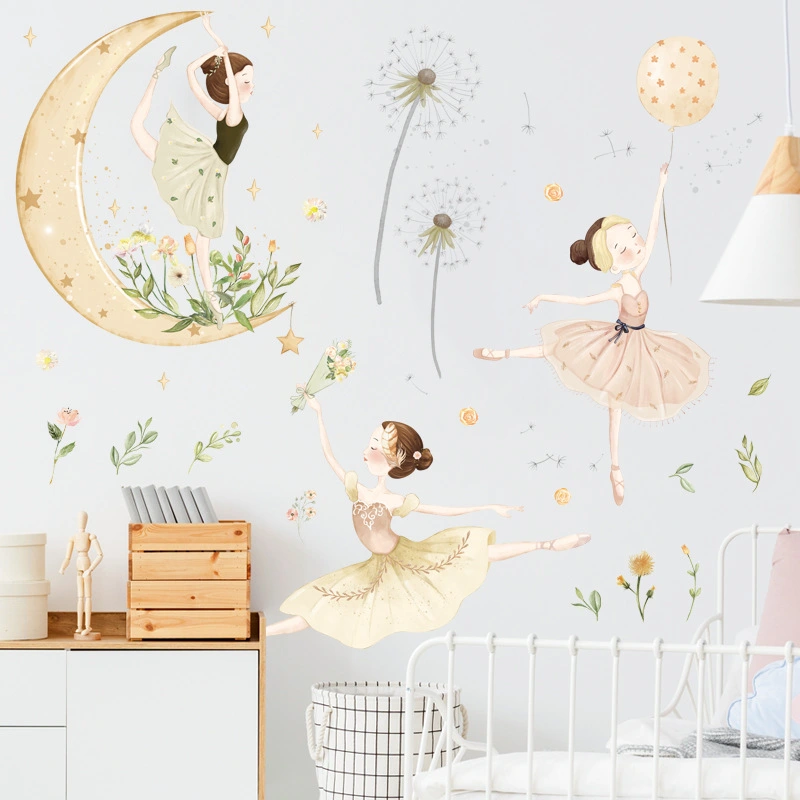 Watercolor Moon Star Stickers Dance Room Decoration Children's Room Princess Self-Adhesive Background Stickers Bedroom Dandelion Wall Stickers