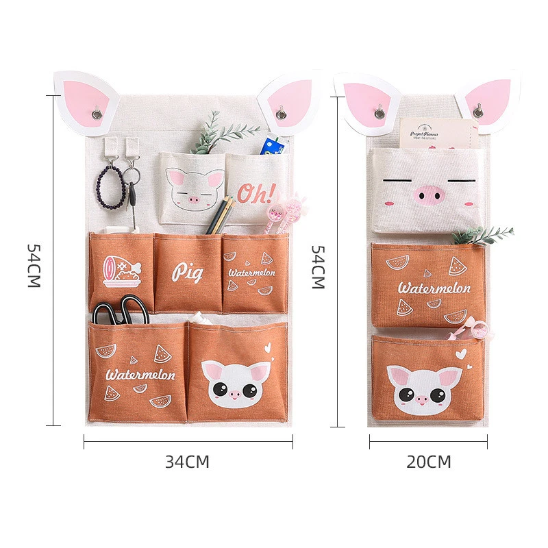 Cartoon Cotton And Linen Storage Bag Bedroom Storage Sundries Storage Hanging Bag