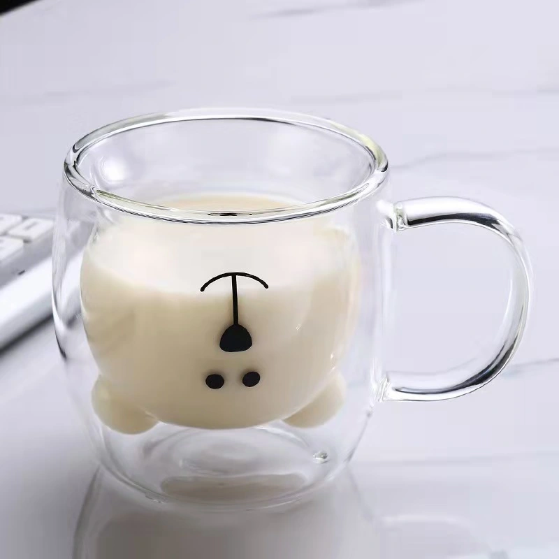 Glass Double Cup Cute Cartoon Bear-Shaped Home Coffee Cup