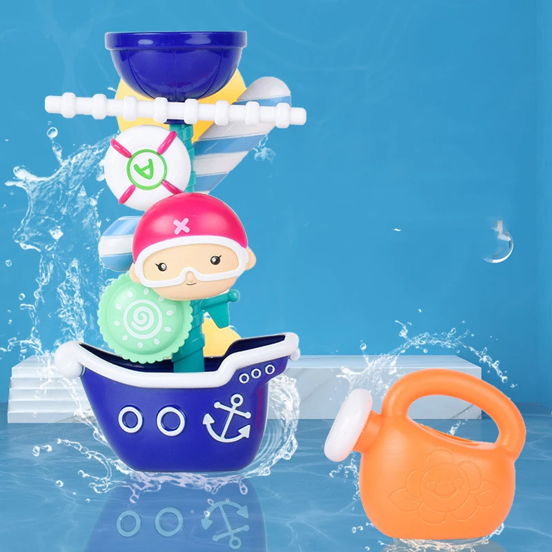 Children'S Bathroom Bath Toy Pirate Ship Windmill Turn Happy