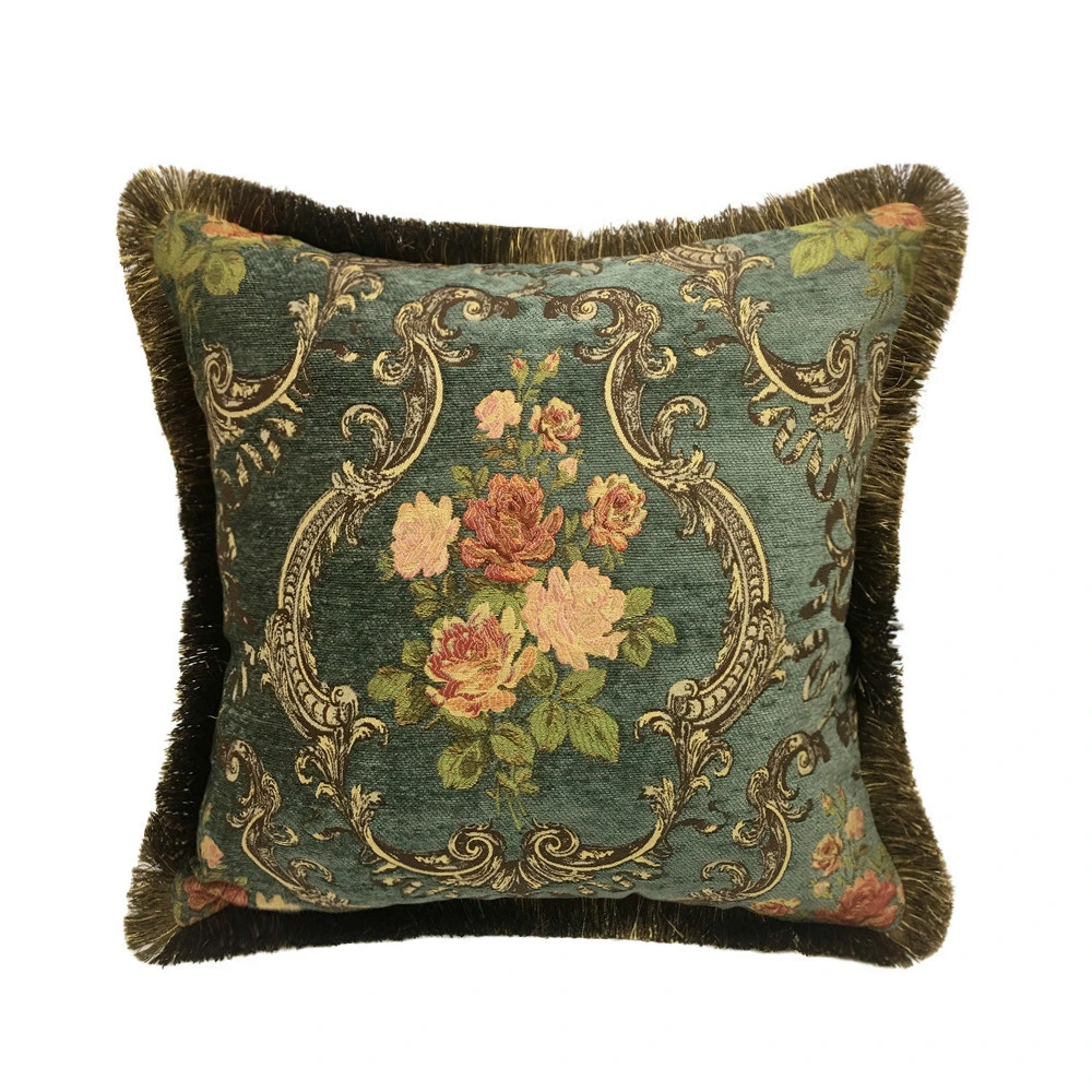 European Style Chenille Positioning Flower Sofa Cushion And Raw Edge Pillowcase