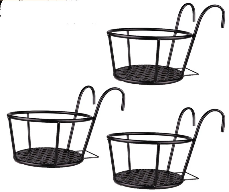 Iron Railing Flower Stand, Handrail Hanging Flower Stand, Balcony Hanging Green Flower Pot Stand