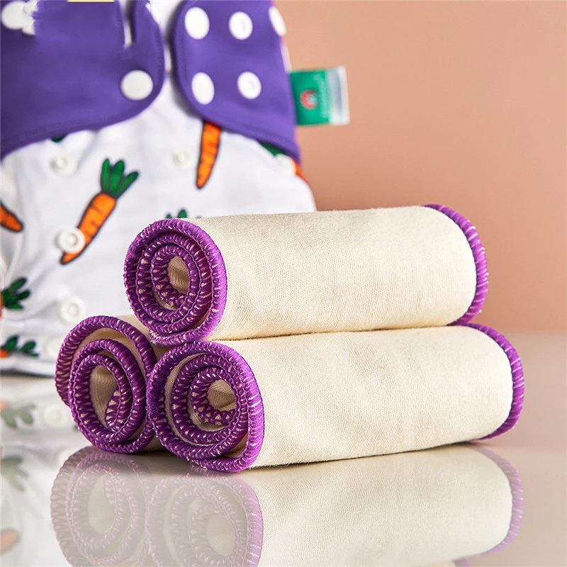 3 Layers Of Linen Cotton Pad Washable Diapers With Purple Embossed Edges