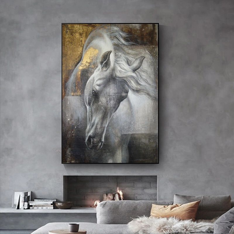 Golden White Horse Canvas Spray Paint Wall Painting