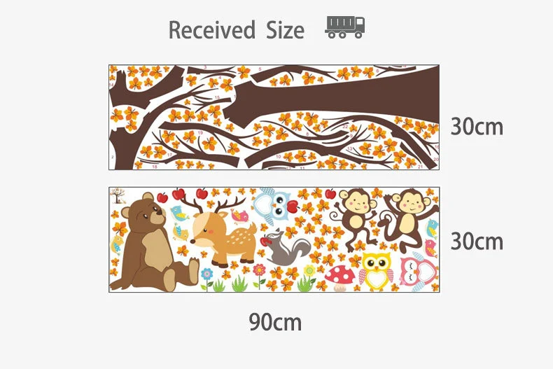 Cartoon Forest Animals Owl Monkey Big Tree Wall Sticker