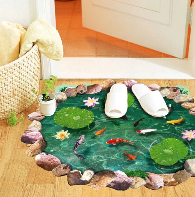 Wall Sticker 3D Lotus Pond Koi Wall Sticker Self-Adhesive Decorative Painting Sticker