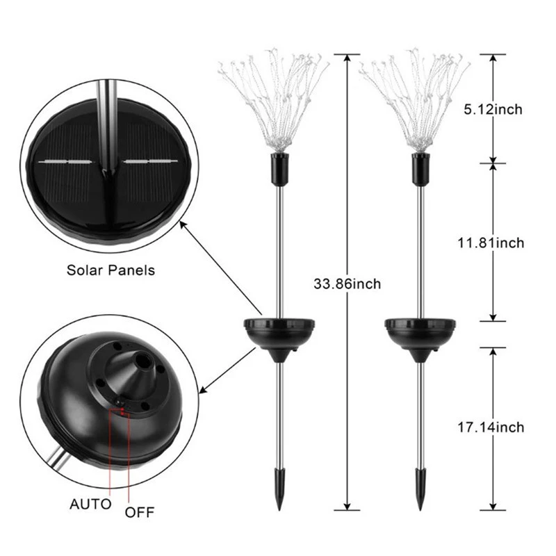 Led Solar Round Firework Light String Lawn Copper Wire Light Dandelion Garden Decoration Lantern Remote Control
