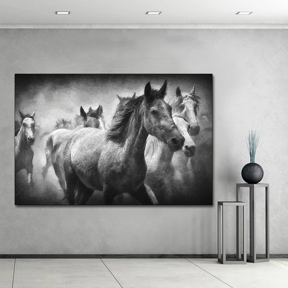 Cross-border Pentagram DHGATE, Aliexpress Wall Art Animal Gray Canvas Painting Horse Racing