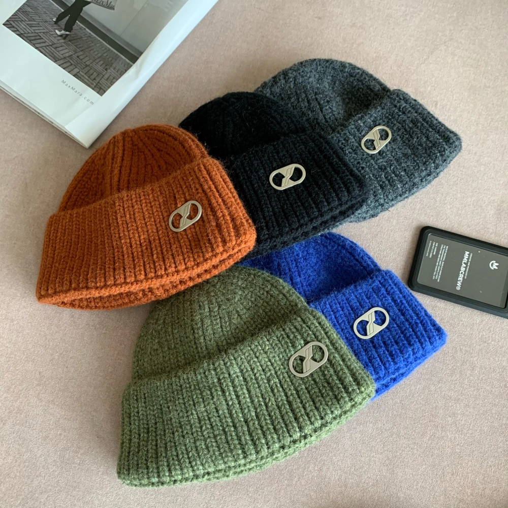 Korean Version Of Multicolor Couple Knit Hat, Solid Color Dome Knit Hat, Curled Casual Knit Hat