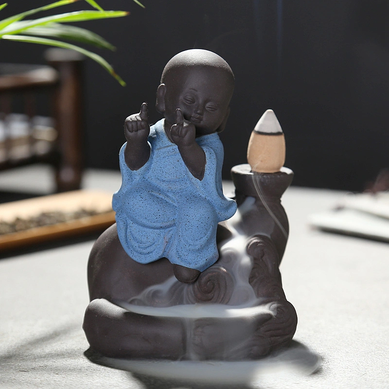 Creative Backflow Incense Burner Ceramic Sandalwood Agarwood Little Monk Household Room Incense Stick Aromatherapy Burner Zen Tea Ceremony Decoration