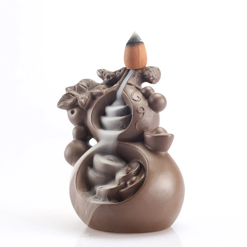 Ceramic Purple Sand Gourd Backflow Incense Burner Creative Ornaments Incense Burner Small Gourd Incense Burner