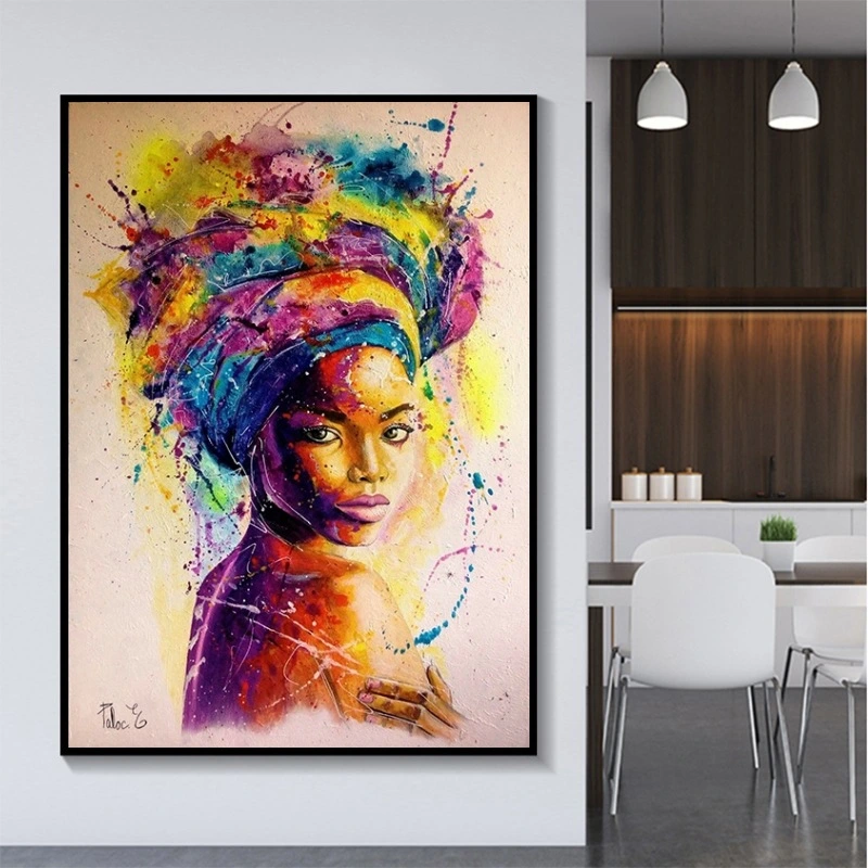 Modern Minimalist African Woman Headscarf Doodle Decorative Painting