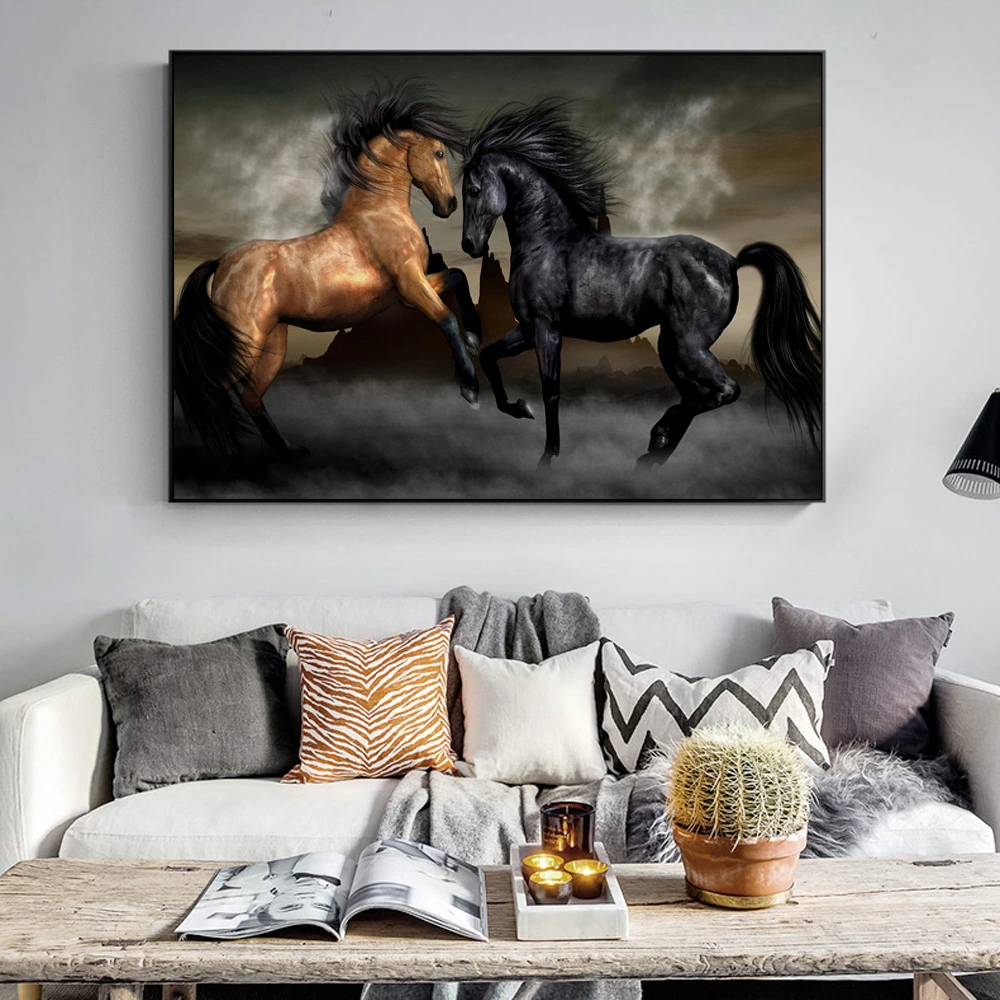 Animal Black And Brown Horse Art Mural Living Room Modern Decoration Only Painting Core