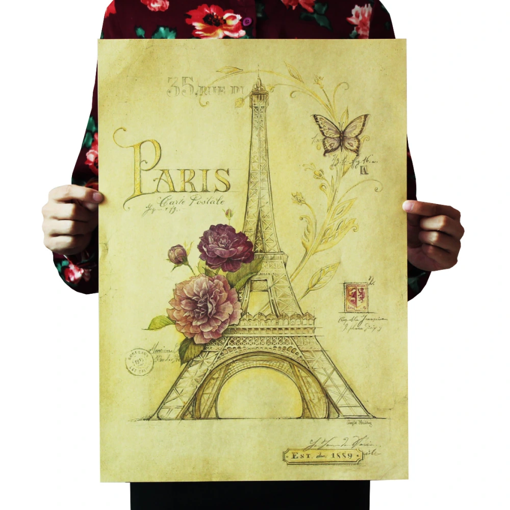 Hand Drawn Paris Tower Vintage Kraft Paper Poster