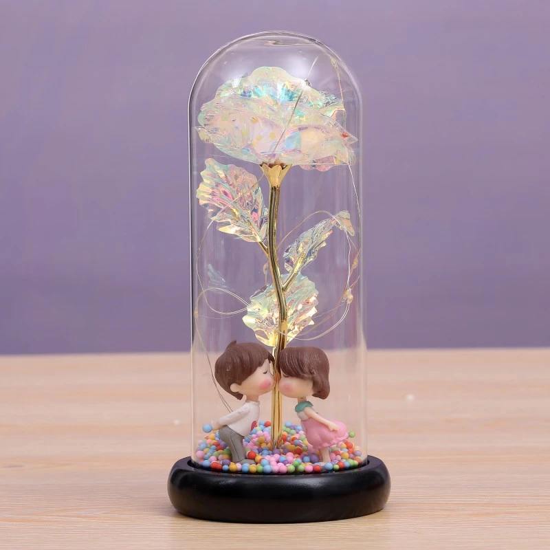Lovers Immortal Rose Led Lamp Glass Cover Decoration Craft