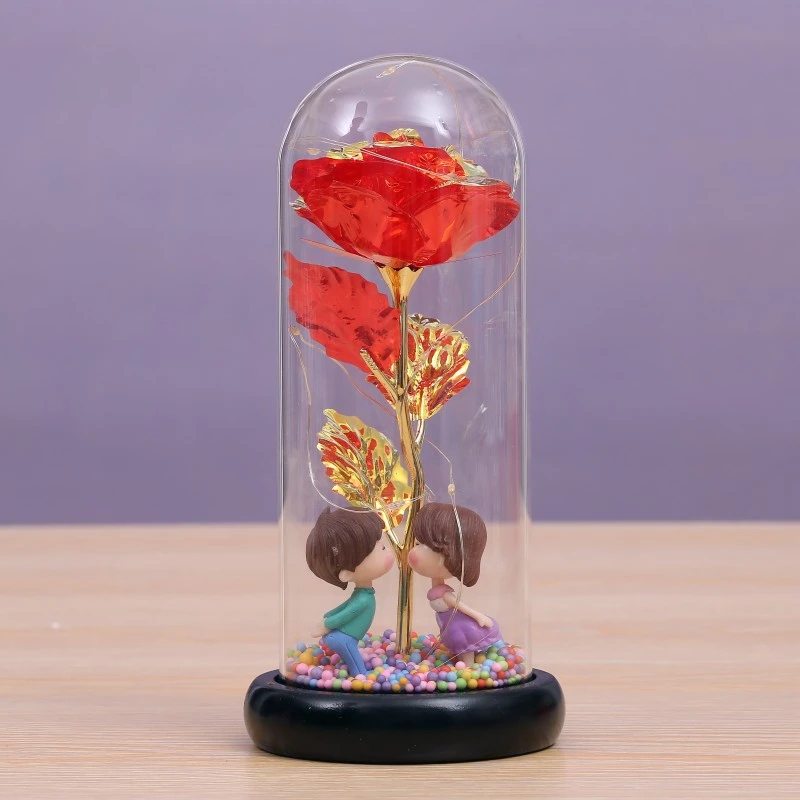 Lovers Immortal Rose Led Lamp Glass Cover Decoration Craft