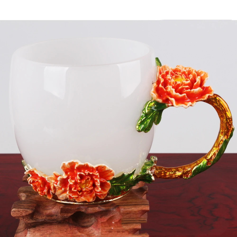 Peony Flower Enamel Colored Jade Porcelain Cup