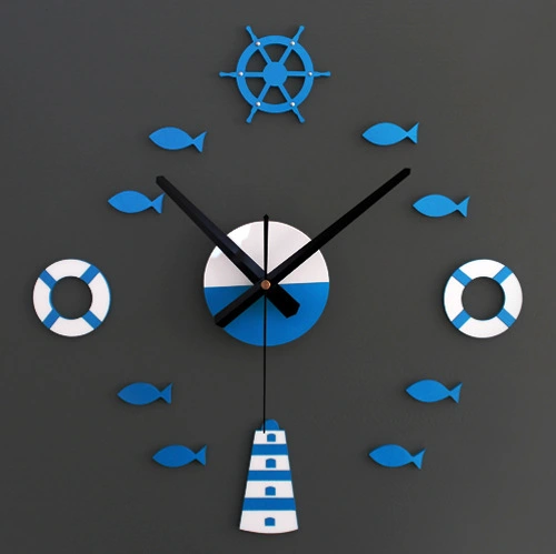 Mediterranean Nordic Diy Clock Lighthouse Rudder Lifebuoy Small Fish Clock Diy Wall Clock Living Room Quartz Clock Mute