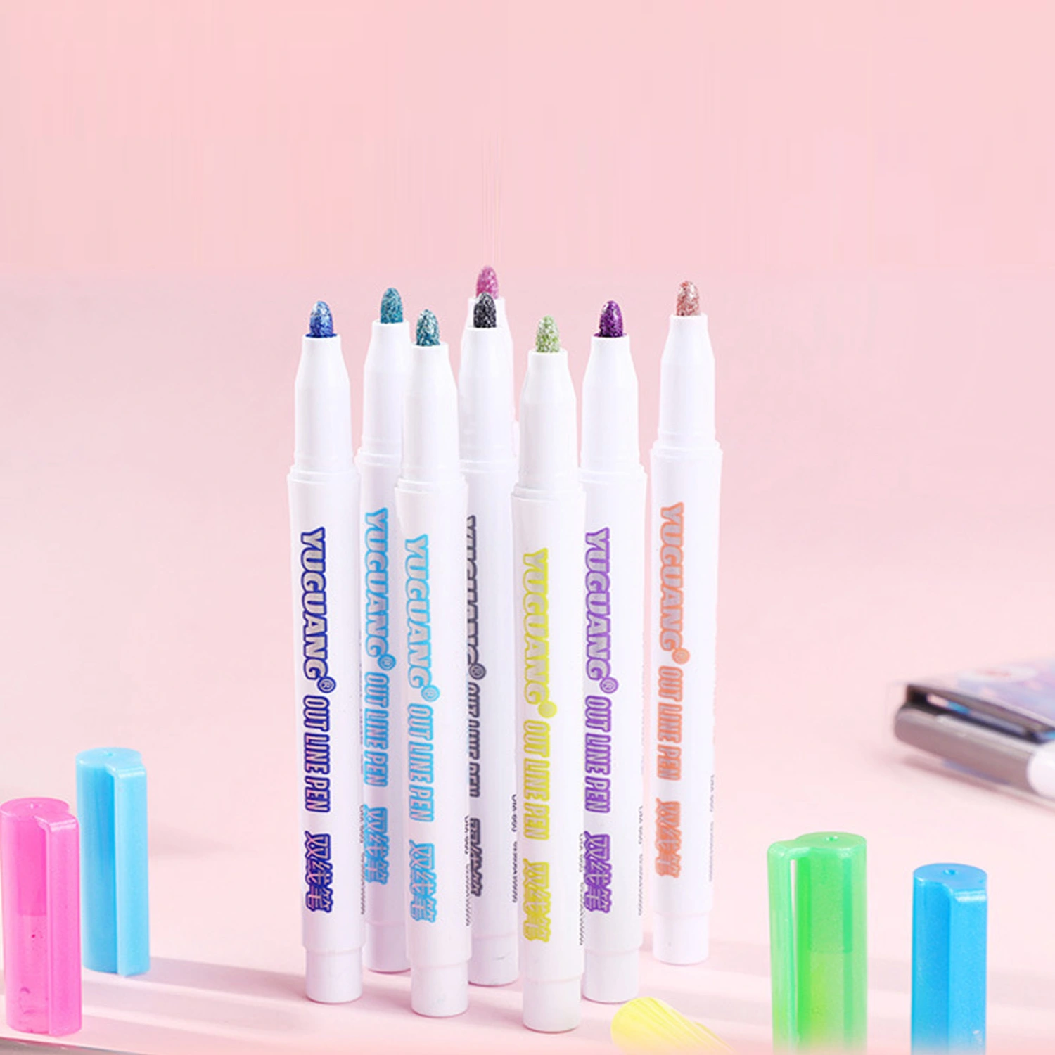 Double-Line Pen Dream Color Highlighter Pen Metal Color Pen 8 Colors 12 Color Set