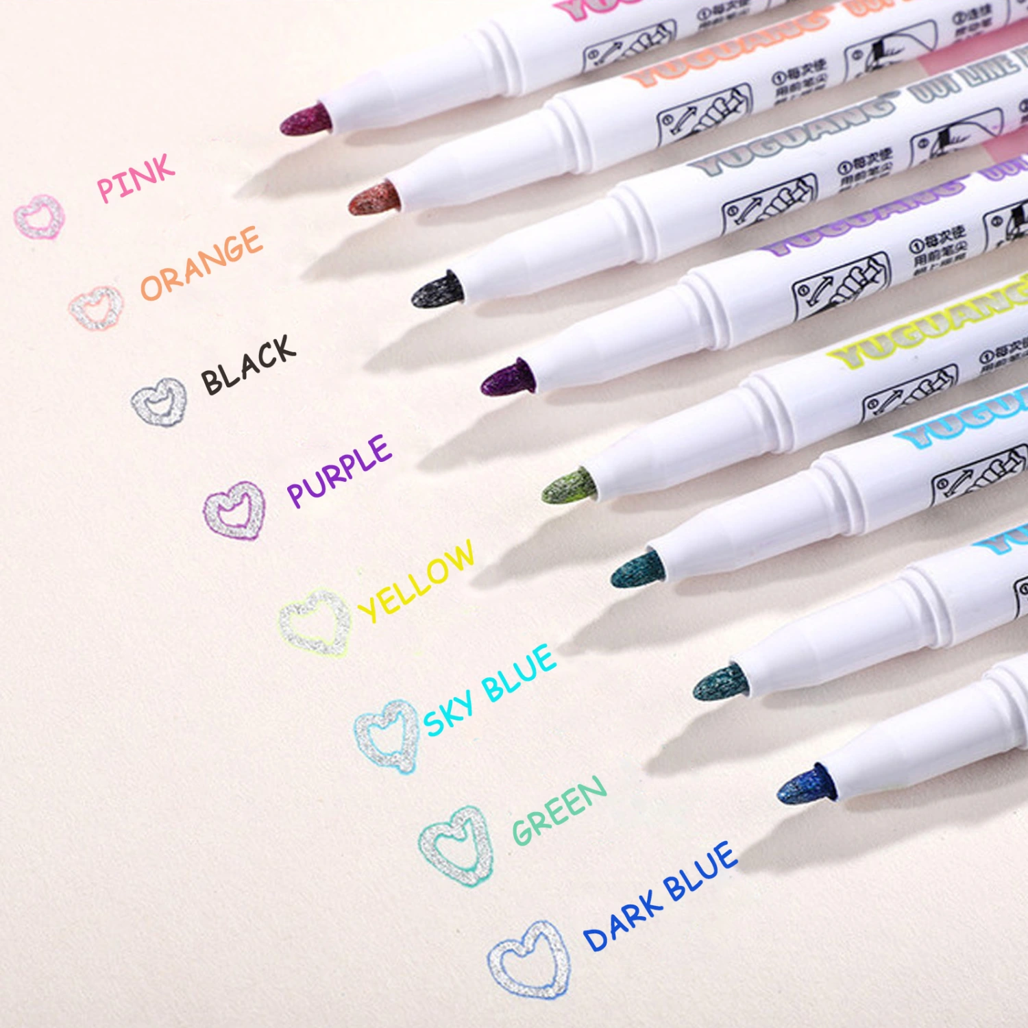 Double-Line Pen Dream Color Highlighter Pen Metal Color Pen 8 Colors 12 Color Set