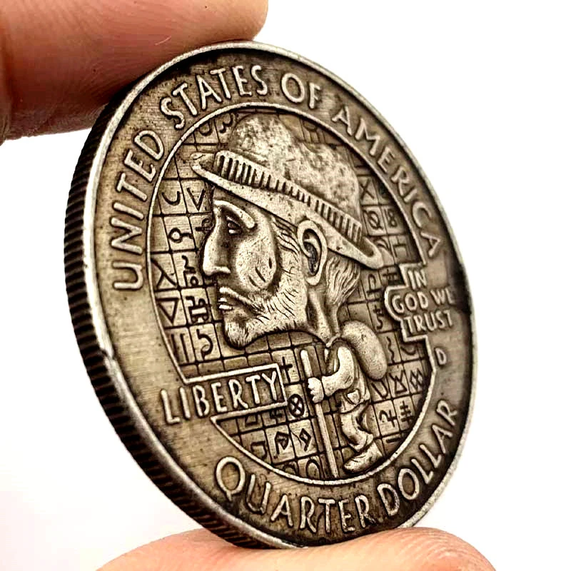 American Wanderer Antique Copper Old Silver Commemorative Coin Coin Deep Relief Character Coin Silver Coin Three-Dimensional Copper Coin