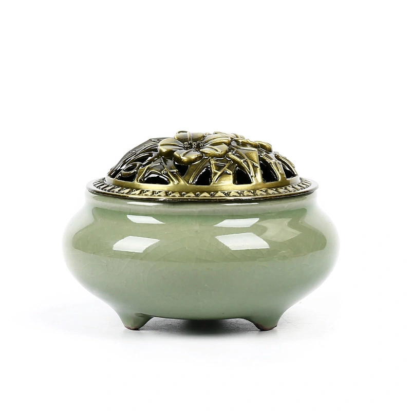 Celadon Incense Burner Ceramic Copper Cover Buddha With Antique Incense Incense Incense Sandalwood Ice Cracked Incense Stick Factory Crafts Wholesale