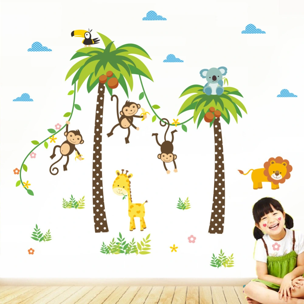 New Cartoon Coconut Tree Monkey Children'S Room Wall Decoration Kindergarten Environment Layout Removable Stickers