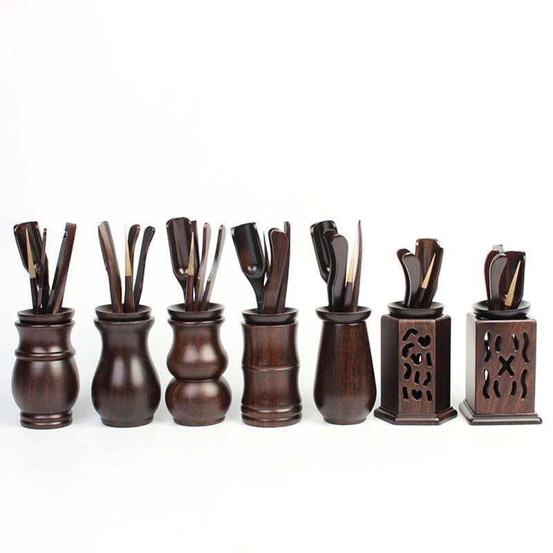 Amoy Porcelain Eight Black Sandalwood Six Gentlemen Solid Wood Tea Ceremony Set Tea Tray Tea Set Accessories Six Gentlemen Tea Making Tools Five-Piece Set