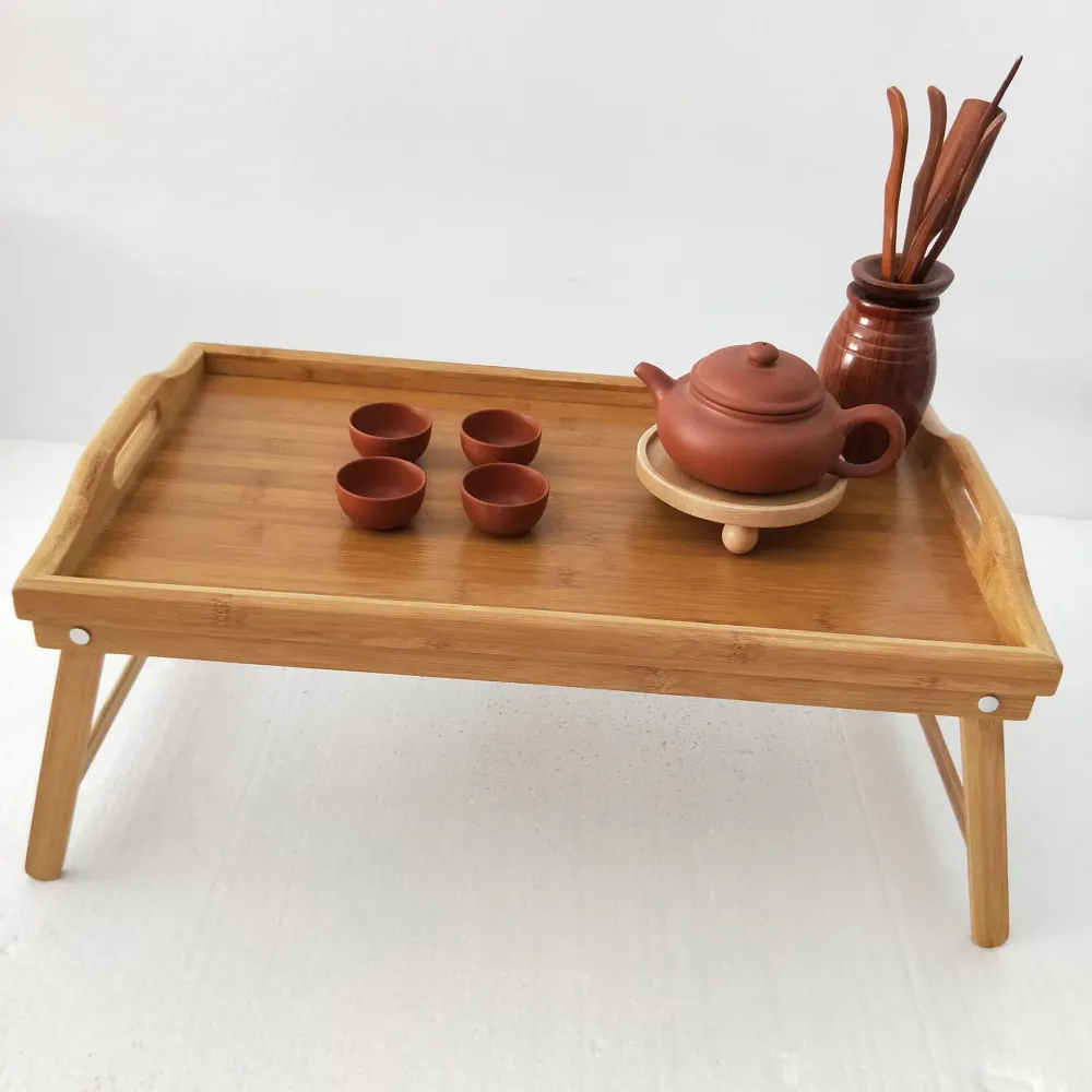 Folding Dinner Tray Tea Tray Rectangular Bamboo Wooden Tea Set Tea Cup Tray With Feet Bed Dish Lazy Tray