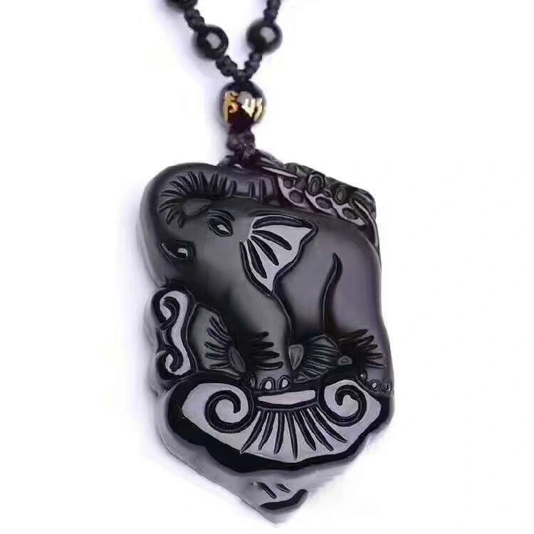 Natural Obsidian Pendant Frosted Obsidian Carved Auspicious Ruyi Elephant Pendant For Men And Women