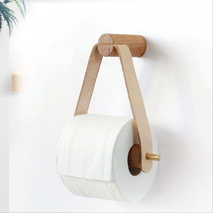 Toilet Hotel Paper Towel Holder Wooden Vertical Creative Paper Roll Holder Household Paper Roll Perforation-Free Hanger Paper Towel Holder