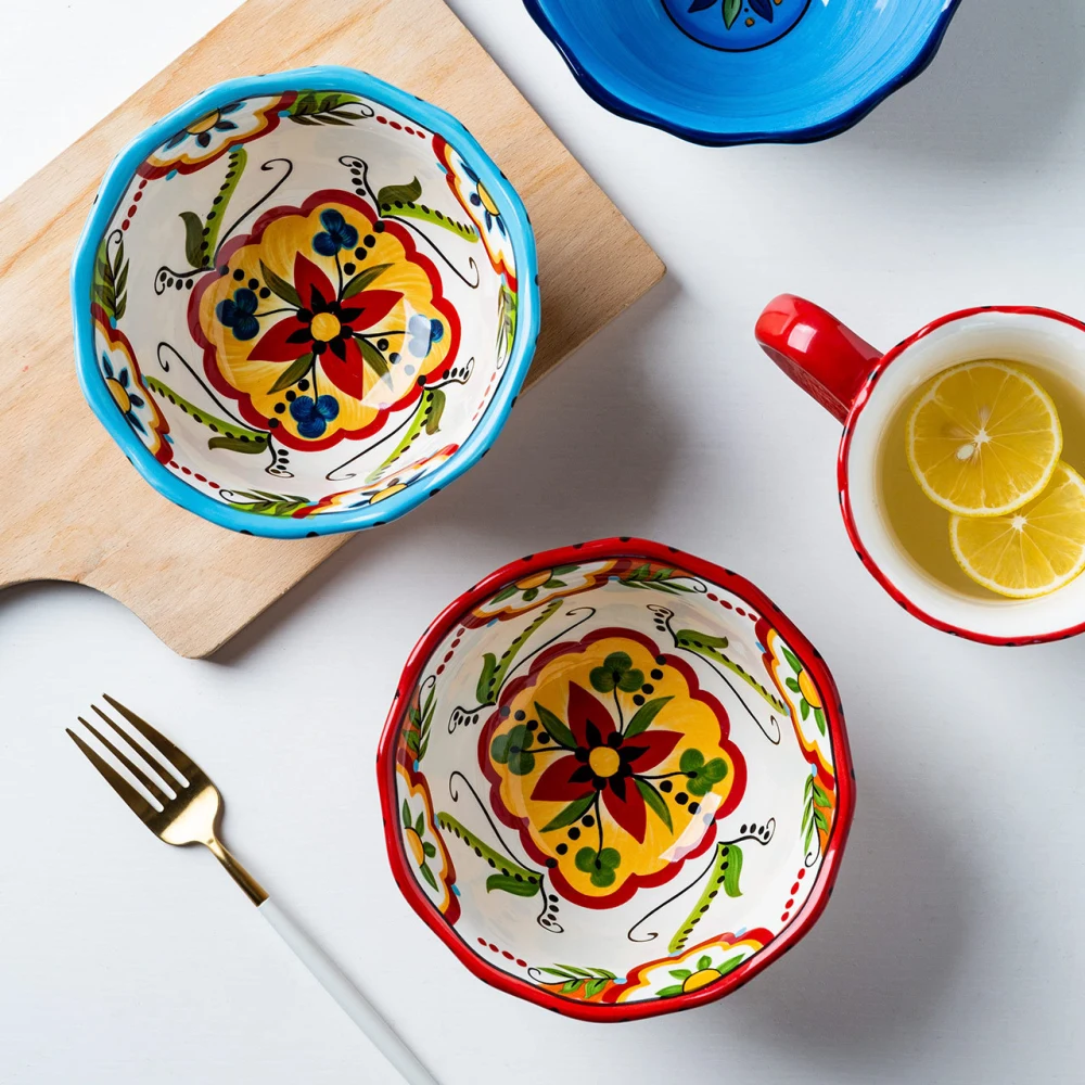 Hand-Painted Ceramic Bowl Bohemian Shaped Bowl