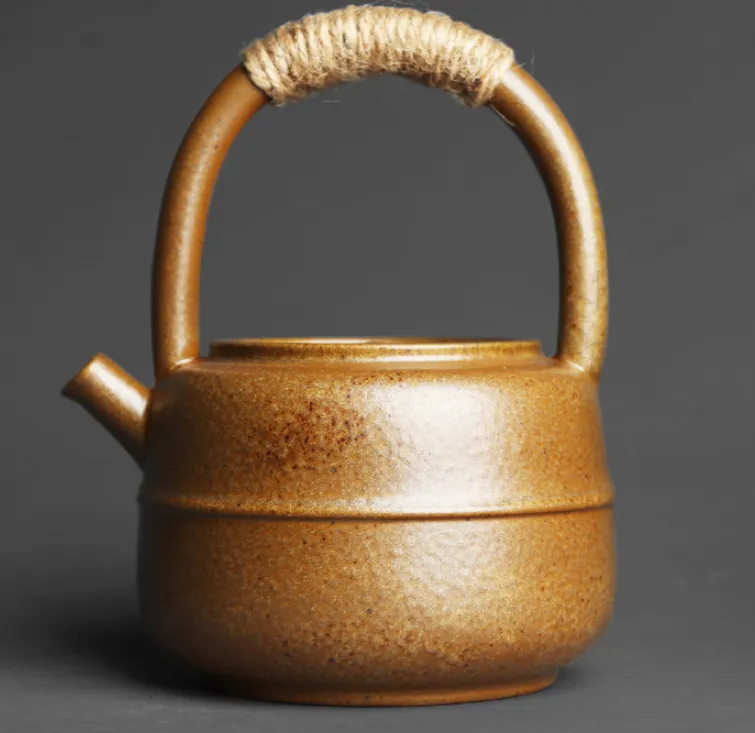 Large Teapot With Handle In Coarse Pottery