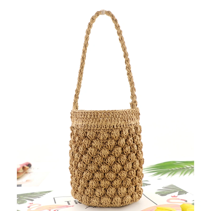 New Korean version of Hyuna One-shoulder Peas Women's Bag Paper Rope Woven Beach Portable Bucket Straw Bag