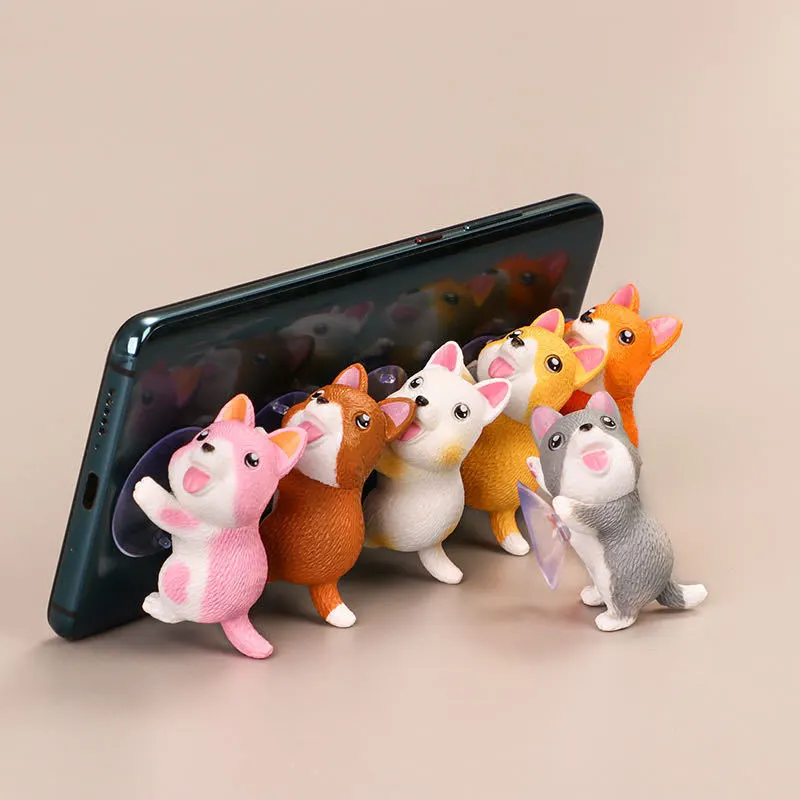 6 Creative Puppy Doll Rescue Army Sucker Dog Mobile Phone Lazy Bracket Cartoon Cute Toy Small Gift