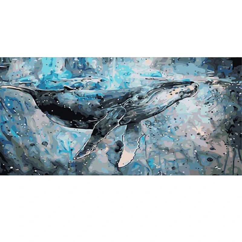 Digital Oil Painting Blue Big Whale Big Size