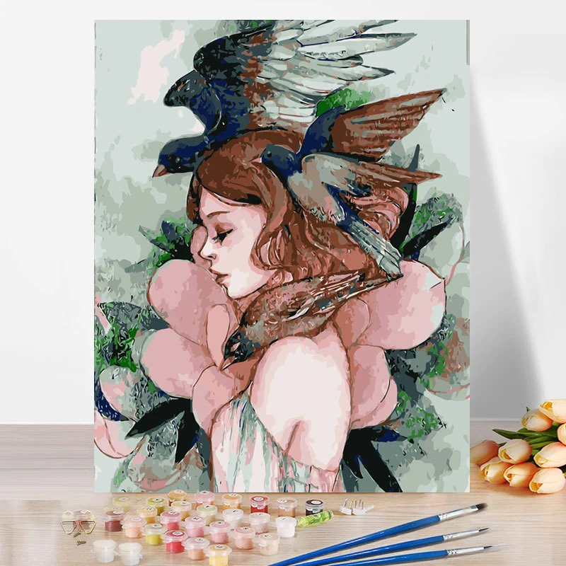 Diy Digital Oil Color Painting Character Decoration Painting Flower Feast Girl