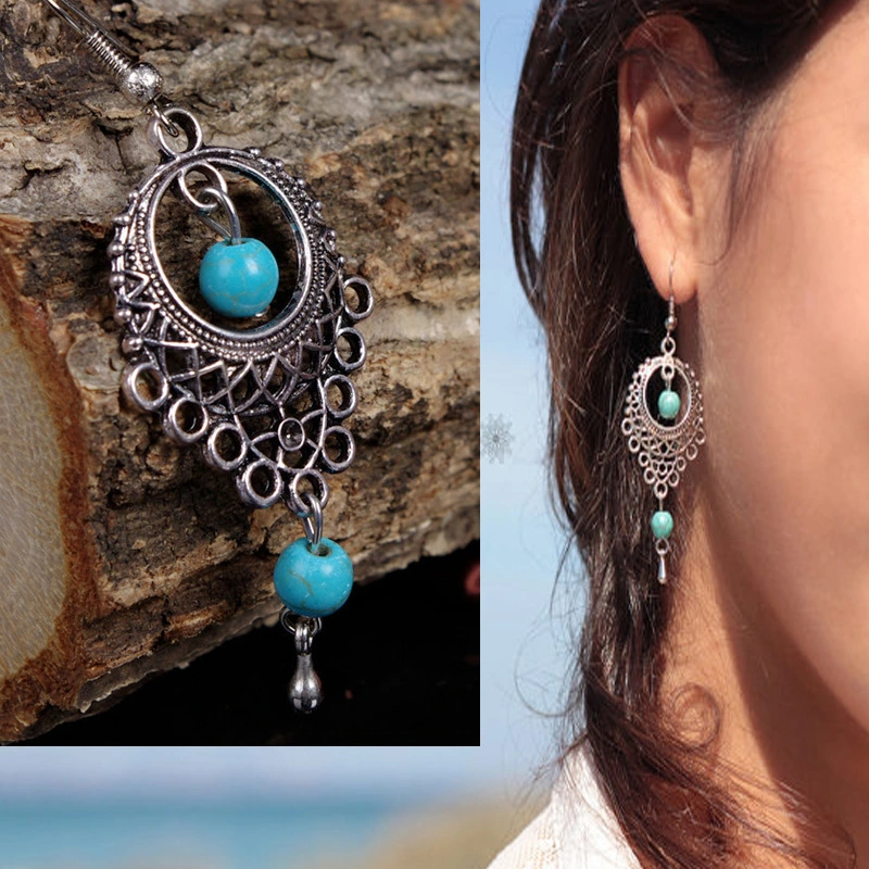 Exquisite Alloy Turquoise Jewelry Hollow Turquoise Drop Earrings