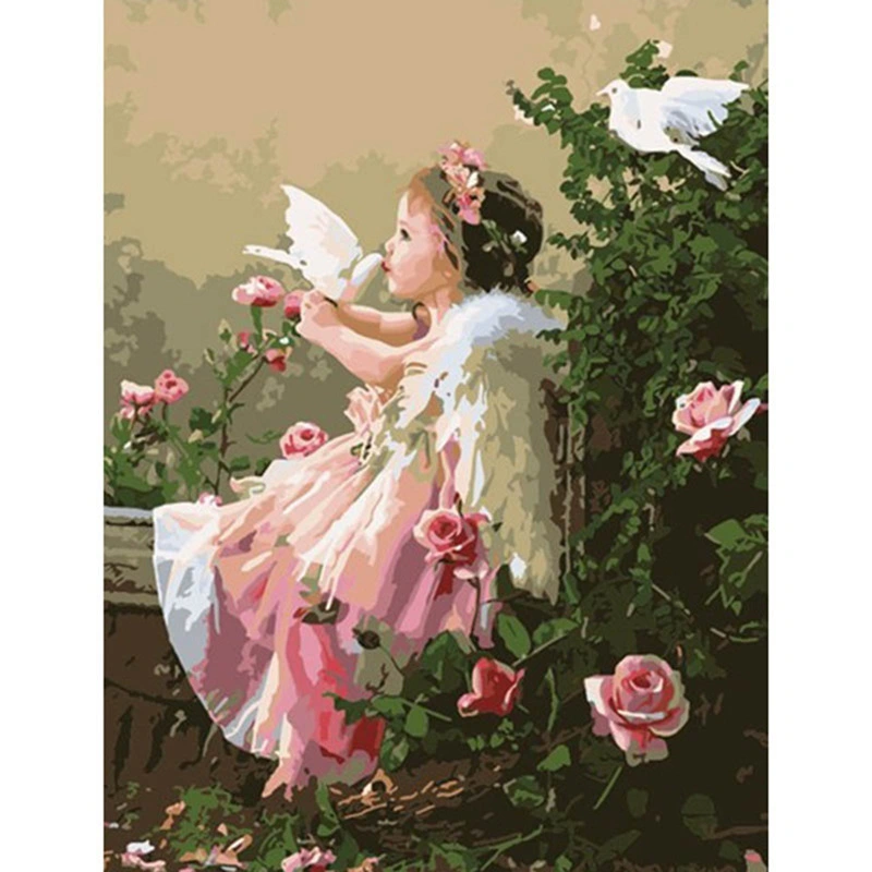 Frameless Diy Angel Girl And White Dove Digital Oil Painting