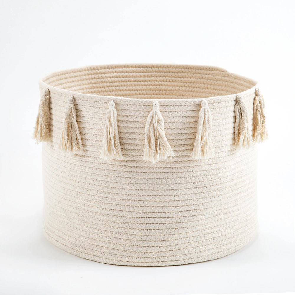 Nordic Ins Cotton Rope Braided Tassel Storage Basket Room Debris Storage Basket Baby Diaper Storage Box